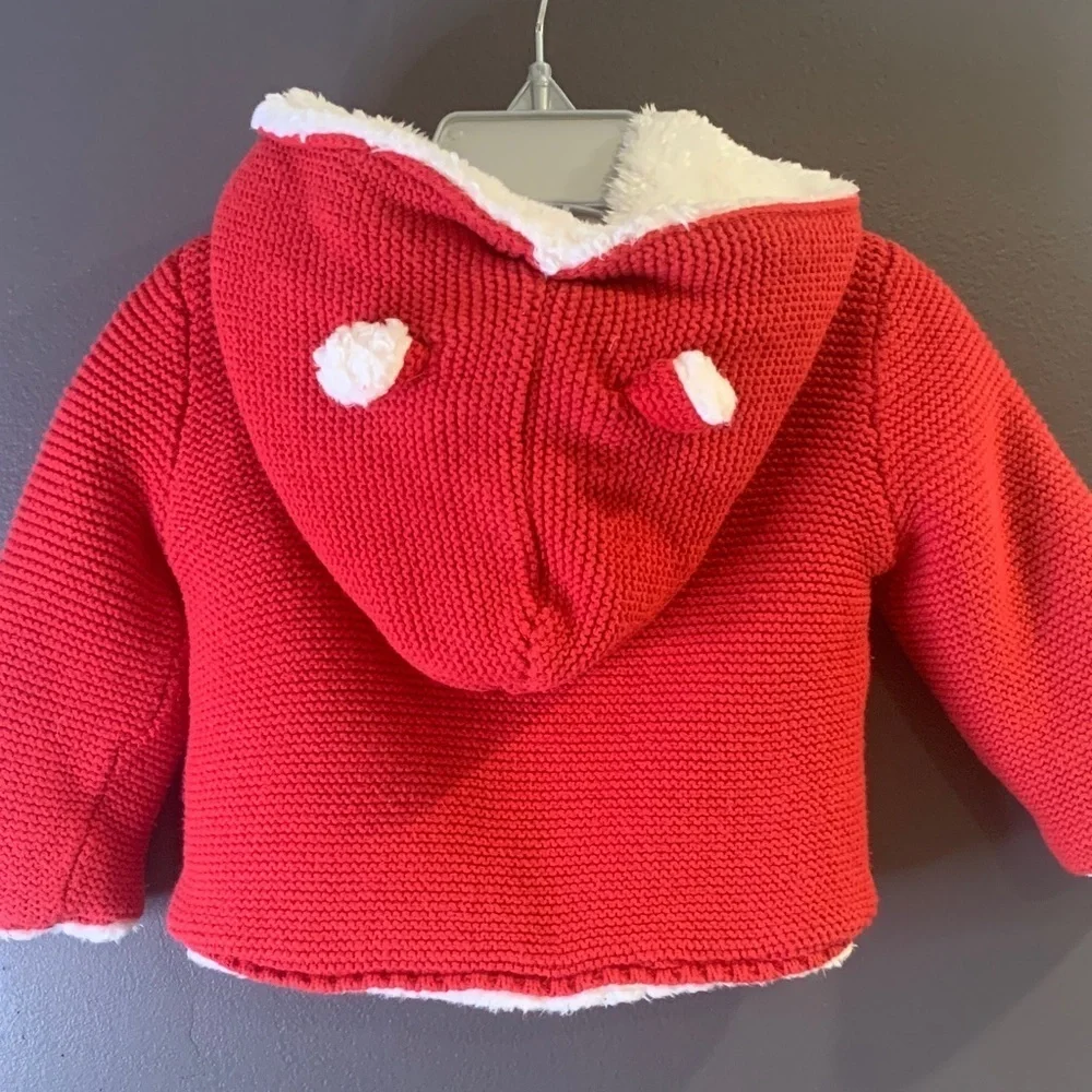 Carter’s Red Knit Baby Jacket with White Trim size 12M
